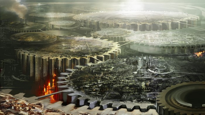 Apocalyptic city built on giant gears