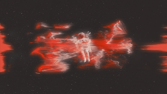 Astronaut in space with red glitch effect