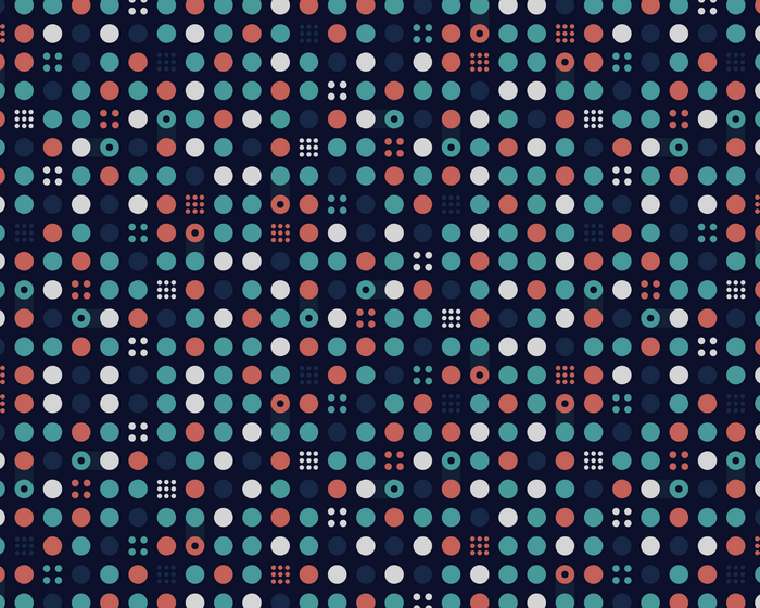 Abstract pattern of colorful circles and dots on a dark background