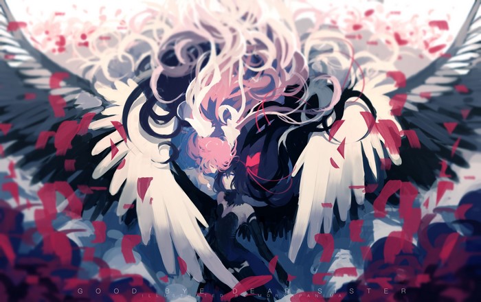 4K Akemi Homura and Kaname Madoka from Mahou Shoujo Madoka Magica with wings