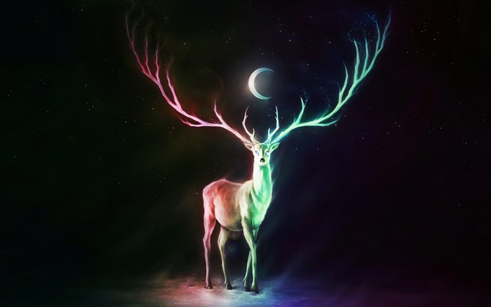 4K Fantasy Art of Deer Under Half Moon