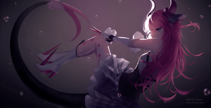 Elizabeth Bathory from Fate Series with pink hair and horns