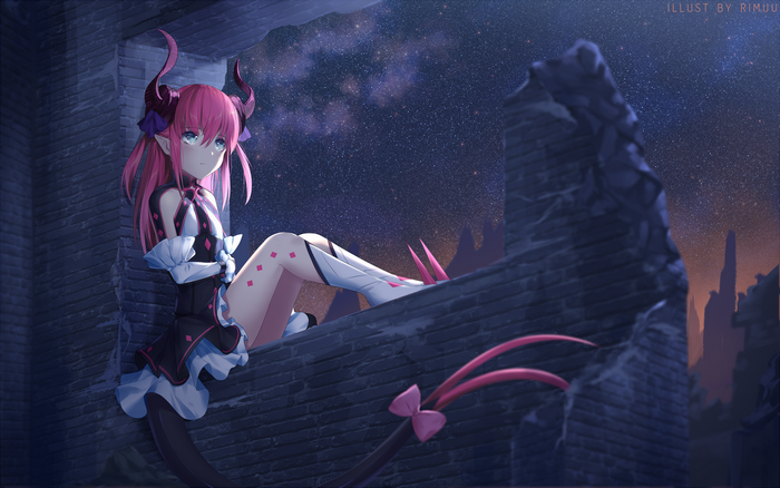 Elizabeth Bathory from Fate/Extra sitting on ruins at night