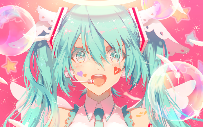 Hatsune Miku from Vocaloid with bubbles