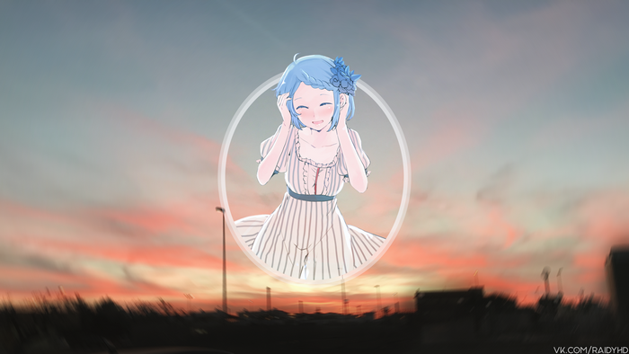 Anime girl with blue hair in a dress