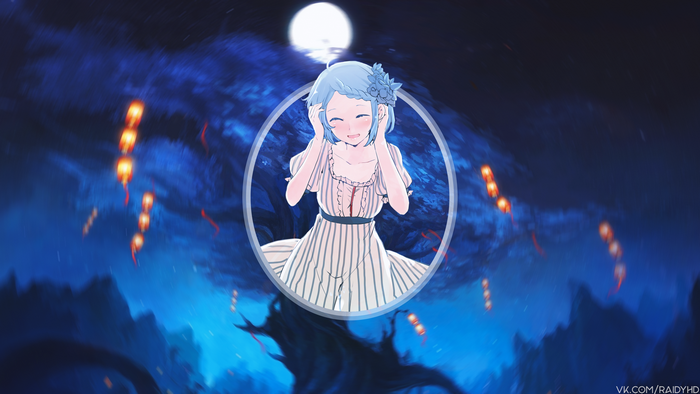 Anime girl with blue hair in a dress