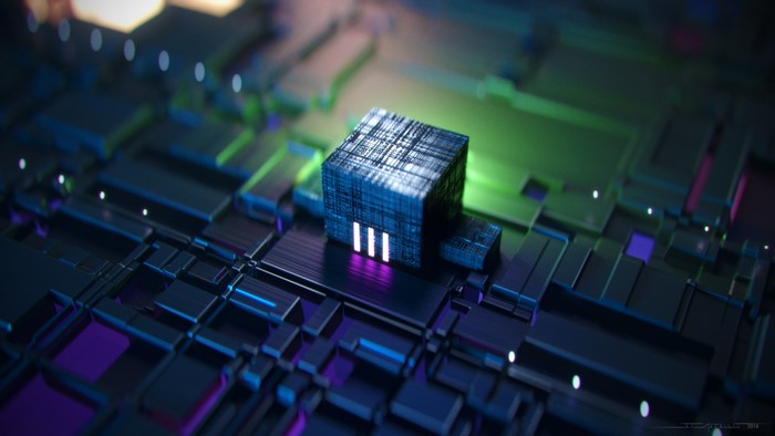 Abstract 3D cube on a circuit board
