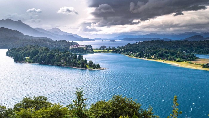 Lake Nahuel Huapi landscape with mountains and forests
