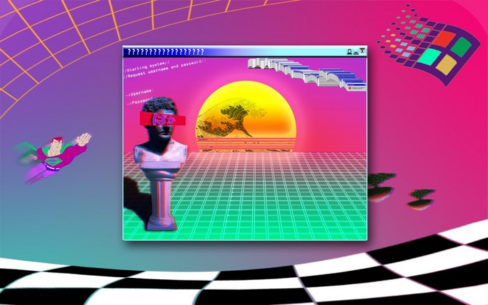 Vaporwave artwork with digital art elements