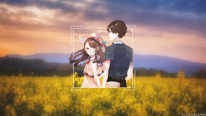 Anime couple in a field of flowers