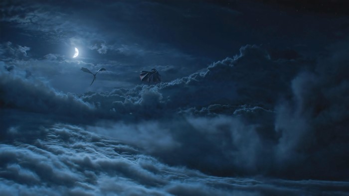 4K Fantasy Art of Dragon and Moon in Clouds