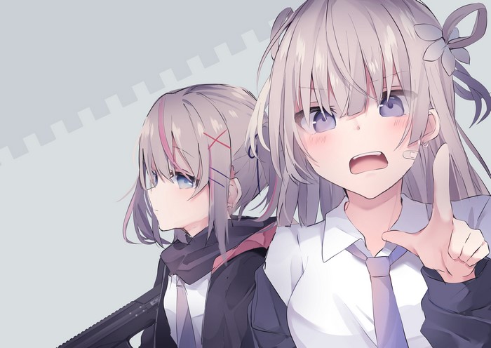 Two anime girls with silver hair