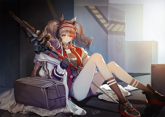 Angelina from Arknights with a sniper rifle