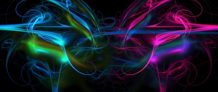 Abstract fractal art with blue and pink lights