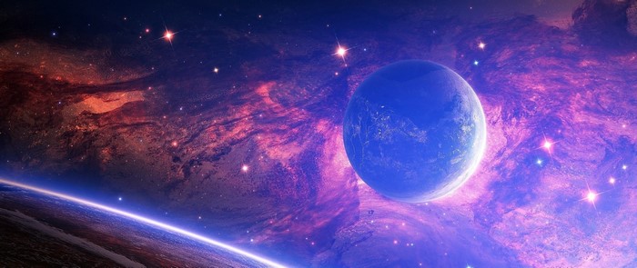 Digital art of planets and nebulae in space