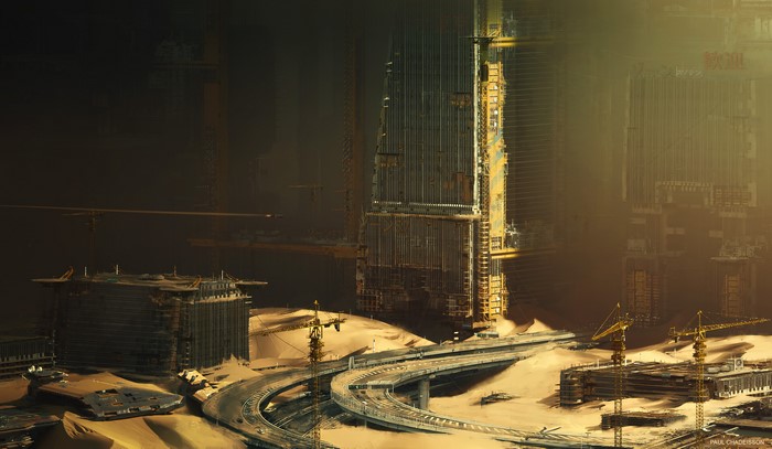 4K Futuristic Desert Construction Site by Paul Chadeisson