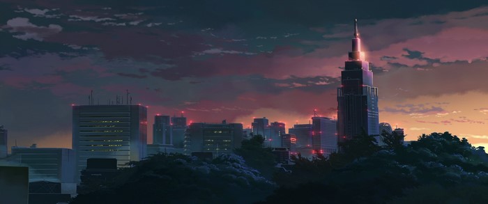 The Garden of Words Cityscape at Sunset