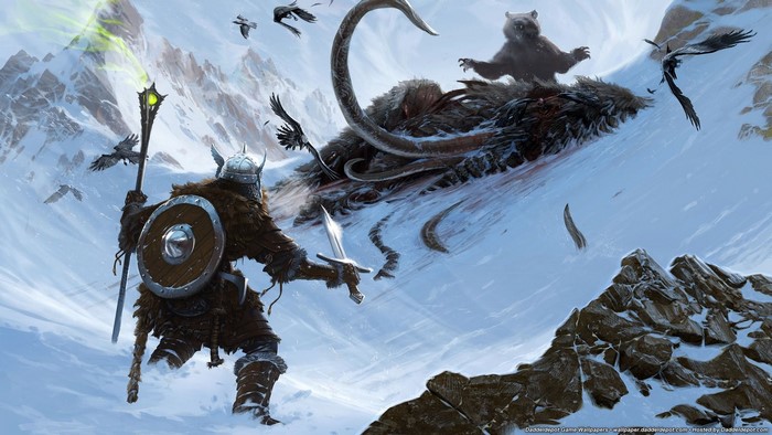 Dragonborn fighting a dragon in Skyrim