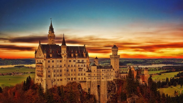 Neuschwanstein Castle at sunset with HDR effect