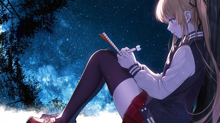 Megumi Kato from Saenai Heroine no Sodatekata sitting under the night sky