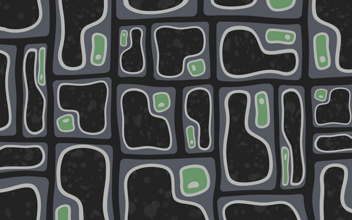 Abstract pattern with dark gray, light gray, and green shapes