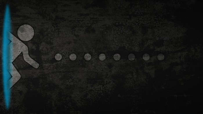 Portal game art with silhouette and portals
