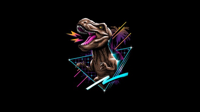 T-Rex in Retrowave Style with Neon Lines