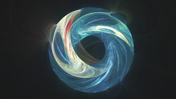 Abstract fractal torus with blue and yellow swirls