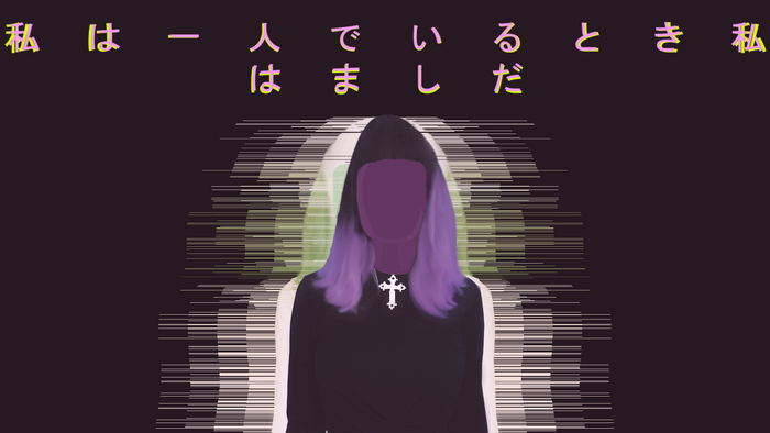 Woman with purple hair and cross necklace