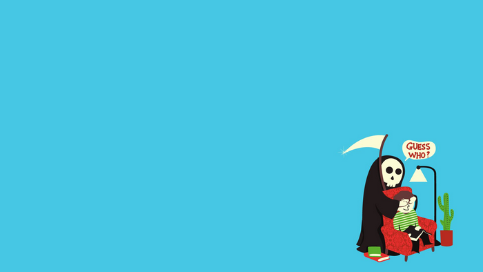 Grim Reaper with a person reading a book