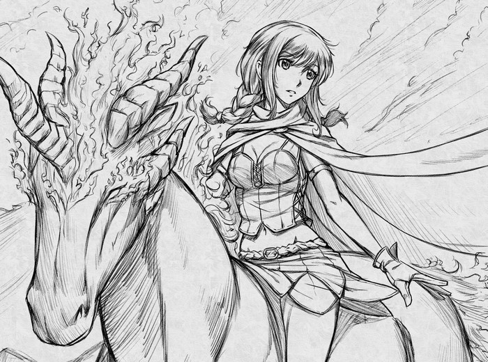 Girl Riding a Fiery Dragon