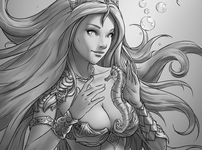 Mermaid with a seahorse and crown