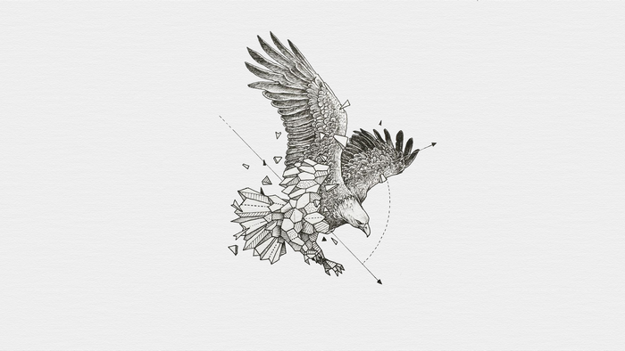 Eagle with geometric shards on white background