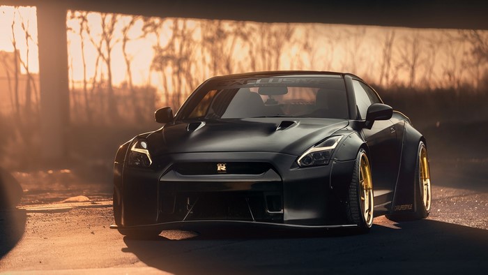 Black Nissan GT-R Liberty Walk with gold wheels