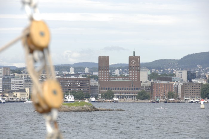 Oslo City Hall and cityscape from the water