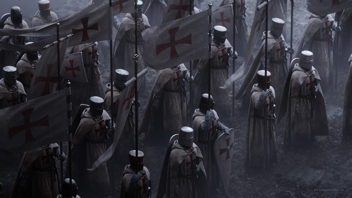 Knights of the Crusades with banners