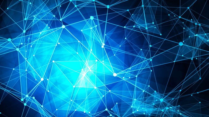 Abstract blue network of lines and nodes