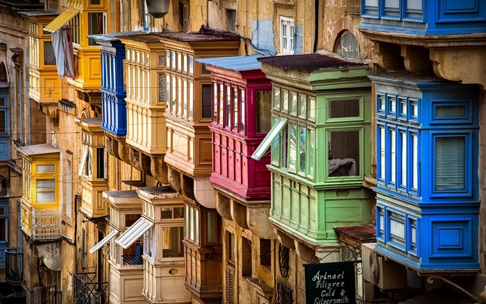Colorful balconies on a building in Malta