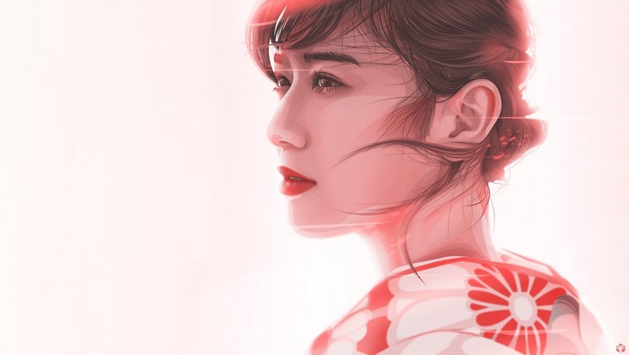 Portrait of an Asian woman in a kimono