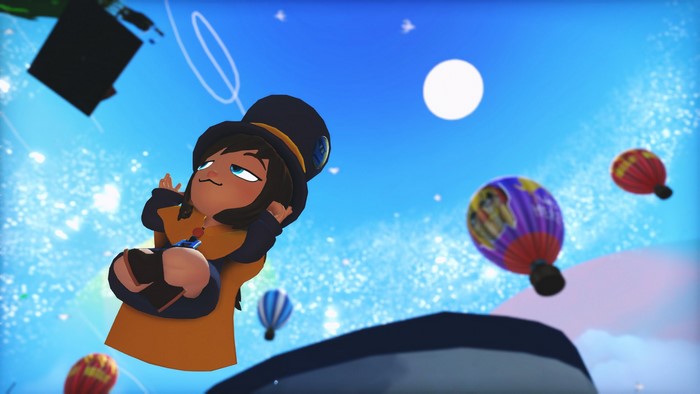 Hat Kid from A Hat in Time with hot air balloons