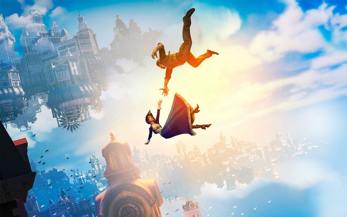 Booker DeWitt and Elizabeth from BioShock Infinite falling
