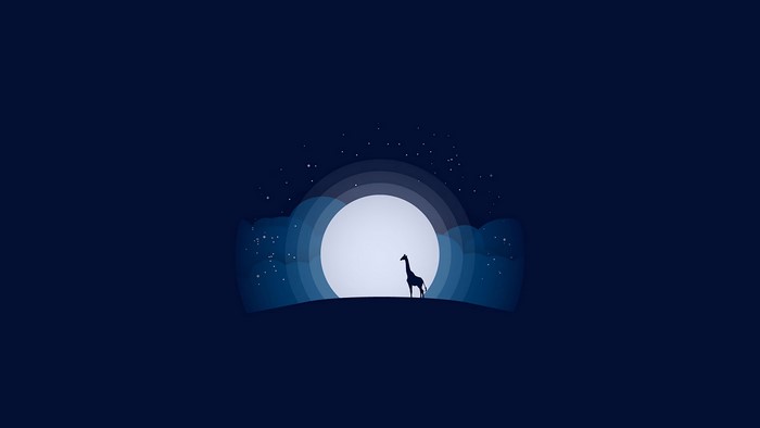 Minimalist night scene with giraffe under the moon