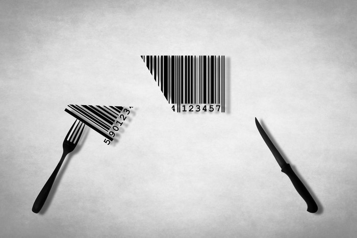 Fork, knife, and cut barcode with numbers
