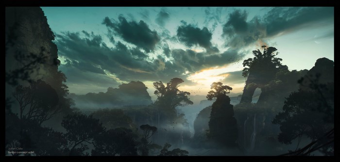 4K Digital Art of a Misty Mountain Forest at Sunrise