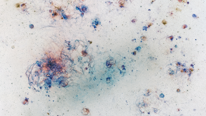 4K space nebula with blue and pink gas clouds