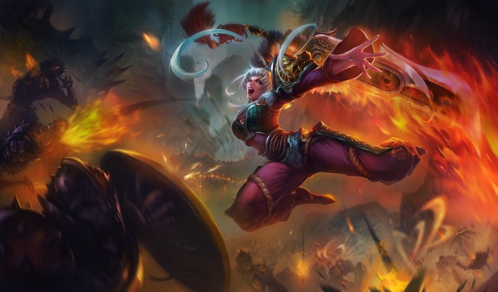 Riven from League of Legends in battle
