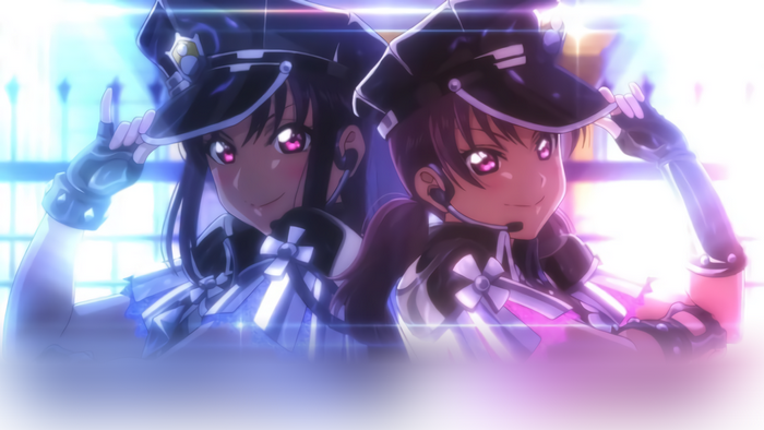 Two anime girls from Love Live! Sunshine in hats