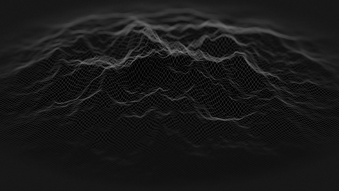 Abstract dark digital art with a wireframe landscape