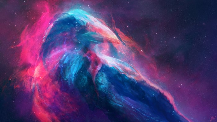 Raven in Nebula Space Art by JoeyJazz