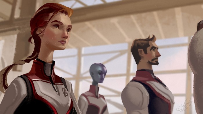 Characters from Marvel Cinematic Universe in time travel suits